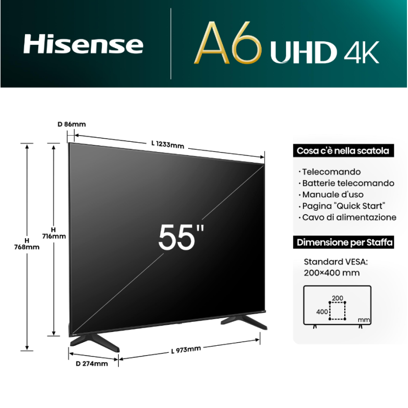 HISENSE 55A69N TV LED 55'' SMART TV UHD 4K...