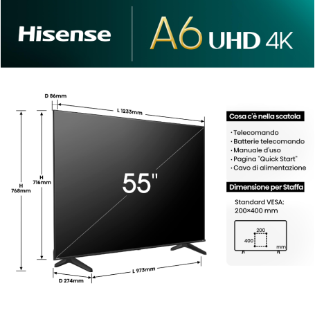 HISENSE 55A69N TV LED 55'' SMART TV UHD 4K DVB-T2 HEVC MAIN10/S2/C MPEG4