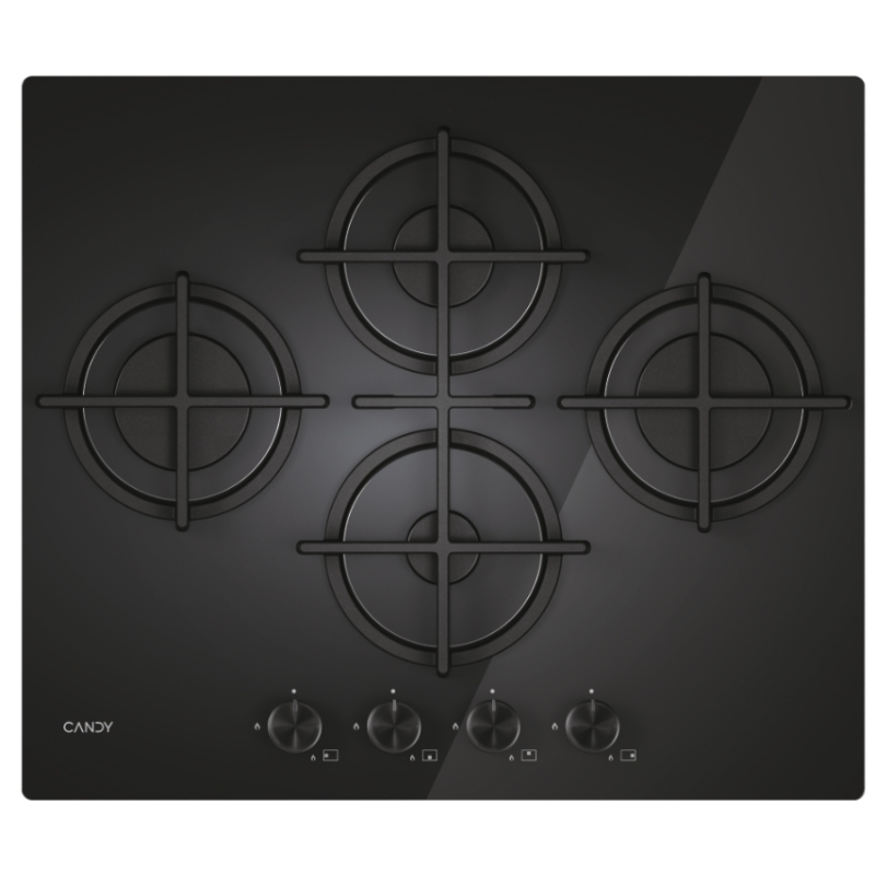 CANDY CVG6DTB PIANO COTTURA DA INCASSO 60CM 4 FUOCHI A GAS GRIGLIE IN GHISA IN VETRO NERO - PROMO