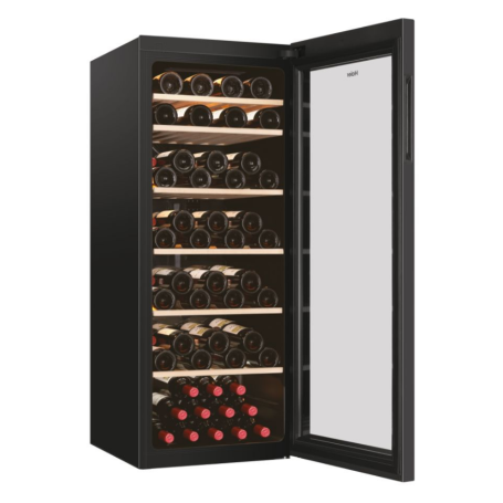HAIER HWS84GA CANTINETTA VINI 84 BOTTIGLIE ILLUMINAZIONE LED VETRO ANTI UV CLASSE F COLORE NERO