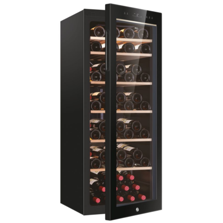 HAIER HWS84GA CANTINETTA VINI 84 BOTTIGLIE ILLUMINAZIONE LED VETRO ANTI UV CLASSE F COLORE NERO
