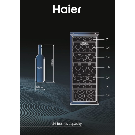 HAIER HWS84GA CANTINETTA VINI 84 BOTTIGLIE ILLUMINAZIONE LED VETRO ANTI UV CLASSE F COLORE NERO