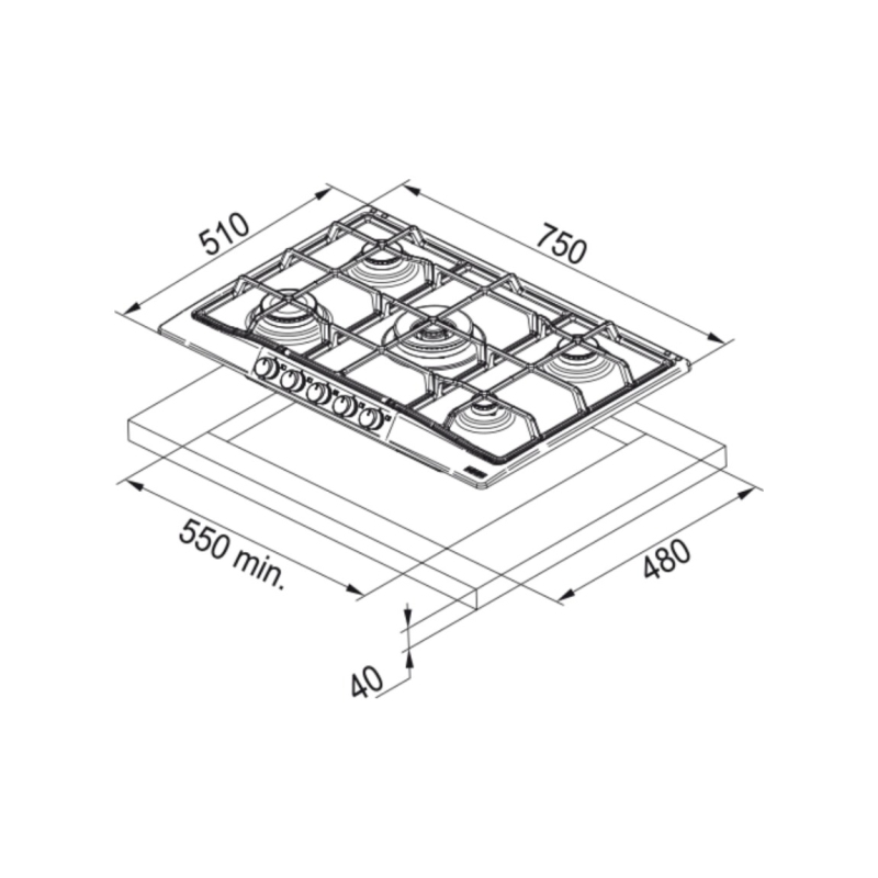 FRANKE 106.0696.852 PIANO COTTURA 75CM 5 FUOCHI...
