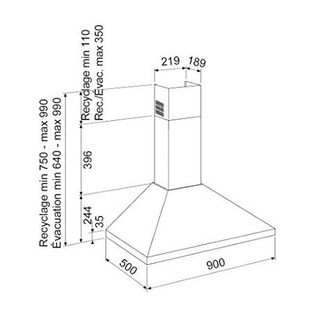 GLEM GAS GHP945IX CAPPA A PARETE 90CM ASPIRAZIONE 498 M³/h COLORE INOX - PROMO