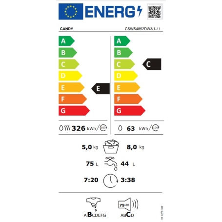 CANDY CSWS4852DW3/1-11 LAVASCIUGA 8+5 KG 1400 GIRI NFC SMART VAPORE CLASSE C/E