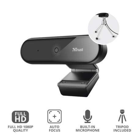 TRUST TYRO 23637 WEBCAM FULL HD 1080P VIDEO 30FPS INSTALLAZIONE SU TRIPODE COLORE NERO - GARANZIA ITALIA - PROMO