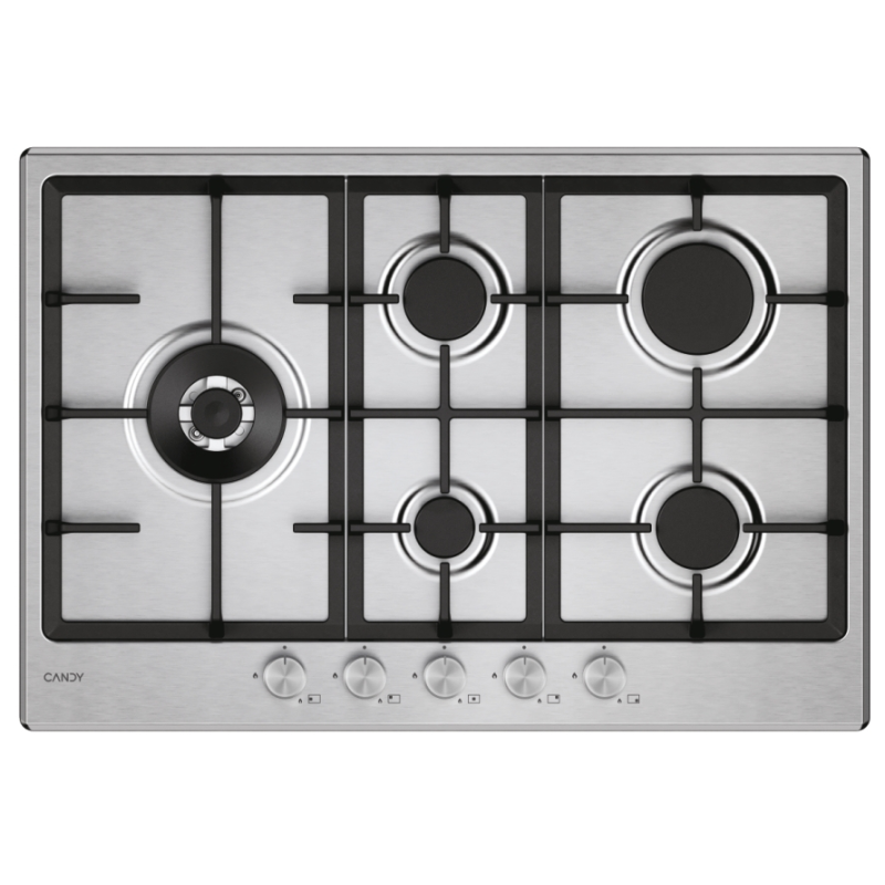 CANDY CHG7WL4WTX PIANO COTTURA DA INCASSO 75CM 5 FUOCHI A GAS GRIGLIE IN GHISA COLORE INOX