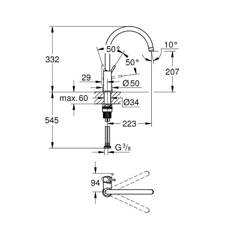 GROHE 30577000 MISCELATORE GIREVOLE COLORE CROMO