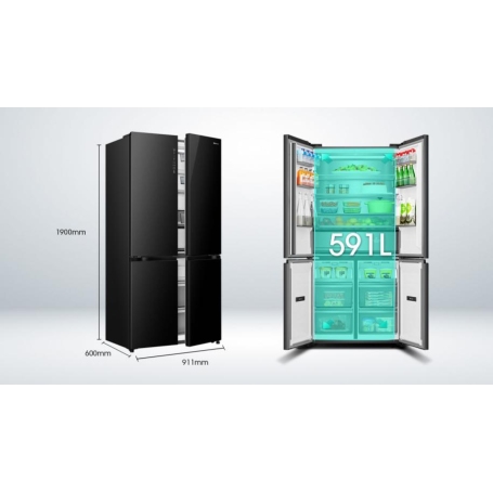 HISENSE RQ768N4GBE FRIGORIFERO 4 PORTE 591LT TOTAL NO FROST MULTIFLOW CLASSE E NERO - PROMO