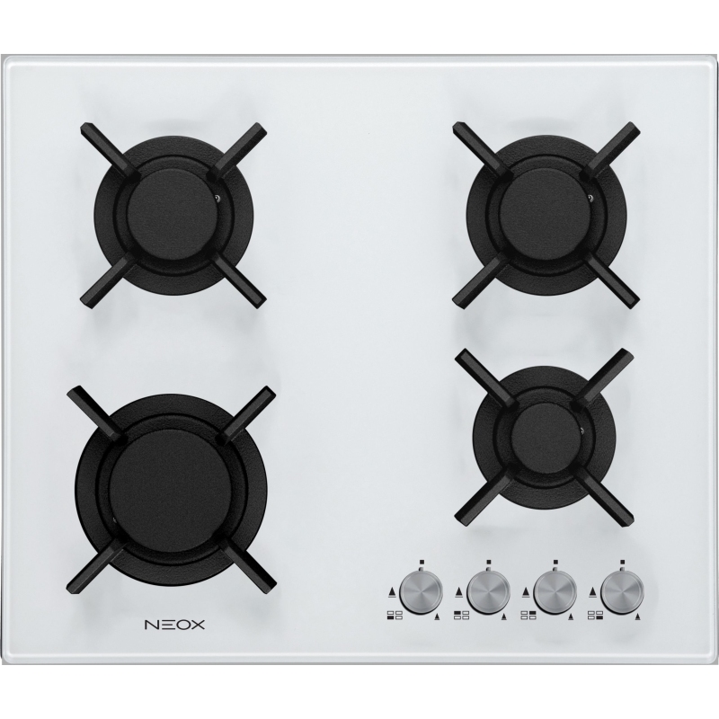 NEOX CG604VNEL PIANO COTTURA 60CM 4 FUOCHI A GAS IN CRISTALLO BIANCO