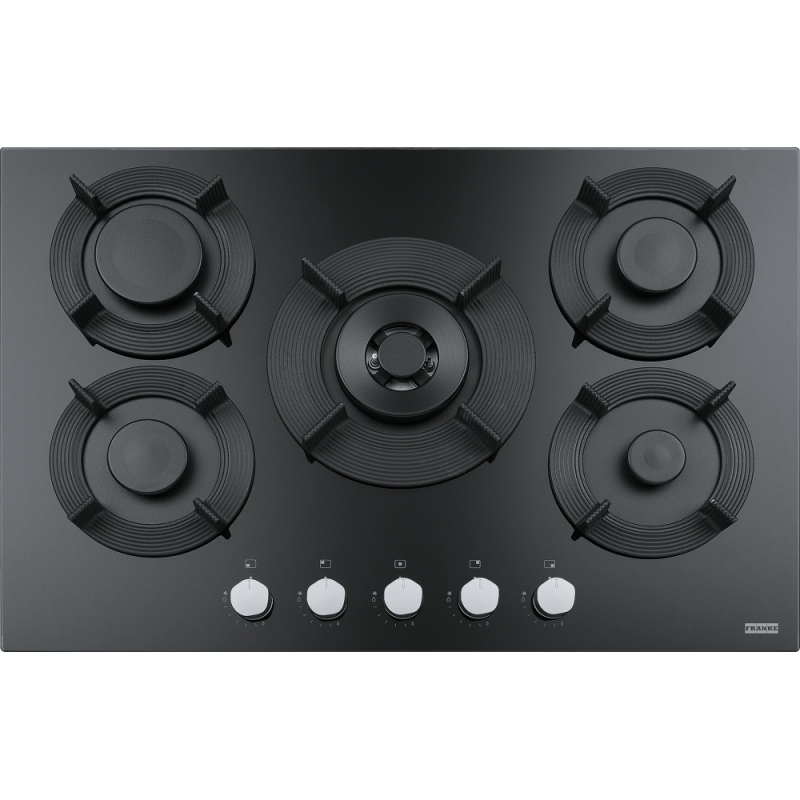 FRANKE FHMF 755 4G DC C BK PIANO COTTURA 75CM 5 FUOCHI A GAS GRIGLIE IN GHISA IN CRISTALLO NERO - 106.0541.752