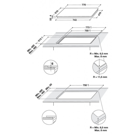 HOTPOINT ACPH 778 C/NE PIANO COTTURA A INDUZIONE 77CM 8 ZONE DI COTTURA NERO