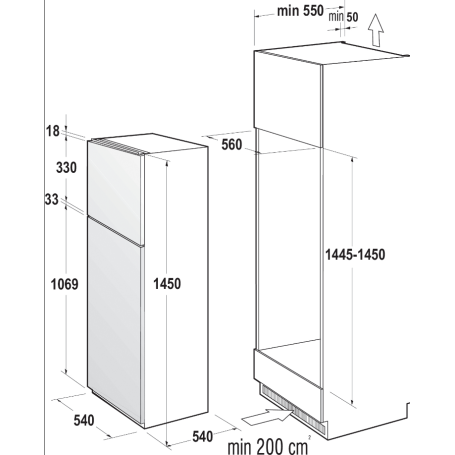 HISENSE RI1P205NEWE FRIGORIFERO DOPPIA PORTA DA INCASSO 205LT CLASSE E