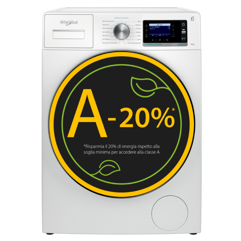 WHIRLPOOL W6 08 SILENCE IT LAVATRICE 10KG 1400 GIRI INVERTER FUNZIONE VAPORE CLASSE A - W608SILENCEIT