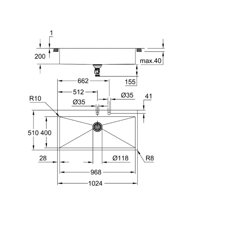 GROHE K800 LAVELLO MONOVASCA IN ACCIAIO INOX...