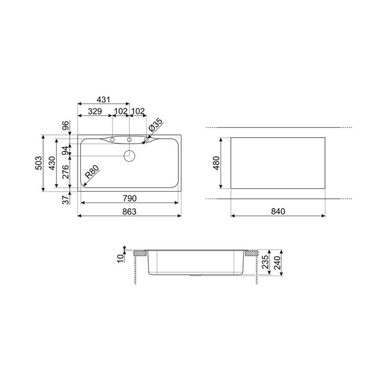 SMEG LSEG860AV2 LAVELLO 1 VASCA 86CM AVENA