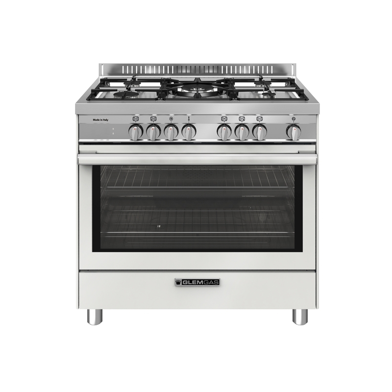 GLEM GAS ST965MWH CUCINA 90X60CM 5 BRUCIATORI A GAS FORNO ELETTRICO 104LT COLORE BIANCO - PROMO