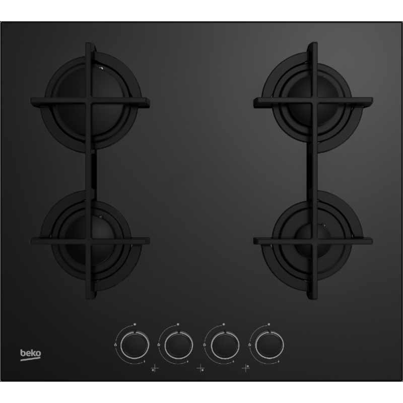 BEKO HILG 64225 SB PIANO COTTURA DA INCASSO 60CM 4 FUOCHI A GAS GRIGLIE IN GHISA VETRO NERO - HILG64225SB