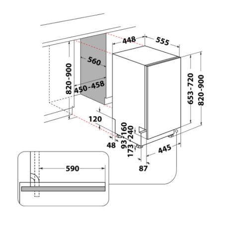WHIRLPOOL WSIC 3M27 LAVASTOVIGLIE DA INCASSO A SCOMPARSA TOTALE 45CM 10 COPERTI 6 PROGRAMMI CLASSE E - WSIC3M27