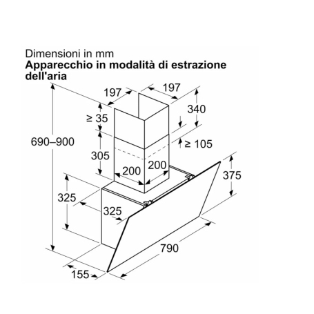 BOSCH DWK85DK60 CAPPA A PARETE ASPIRANTE 79CM IN VETRO NERO CLASSE A