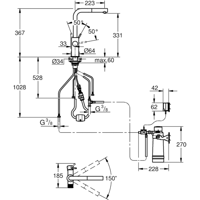 GROHE BLUE PURE MINTA MISCELATORE CON DOCCETTA...