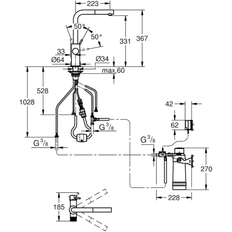 GROHE BLUE PURE MINTA MISCELATORE CON DOCCETTA ESTRAIBILE E SISTEMA DI FILTRAGGIO ACQUA INOX - 1000141