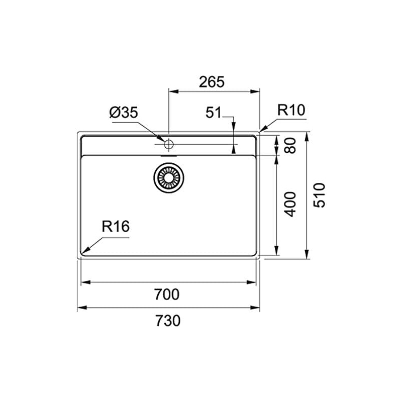 FRANKE 127.0525.286 LAVELLO MONOVASCA 73x51CM...