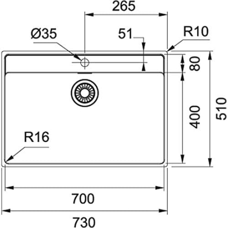 FRANKE 127.0525.286 LAVELLO MONOVASCA 73x51CM SERIE MARIS COLORE INOX