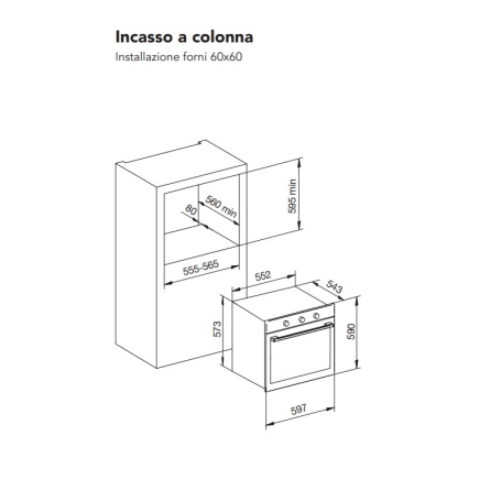 GLEM GAS GFRF21IX FORNO DA INCASSO ELETTRICO E A GAS 69LT CLASSE A INOX