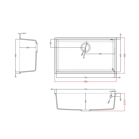 ELLECI QUADRA 130 LKQ13095BSO LAVELLO MONOVASCA SOTTOTOP 76x44CM IN KERATEK CHAMPAGNE