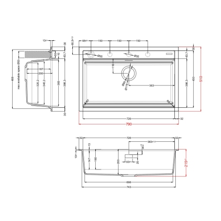 ELLECI LKB13096 BEST 130 LAVELLO MONOVASCA 79x51CM IN KERATEK BIANCO