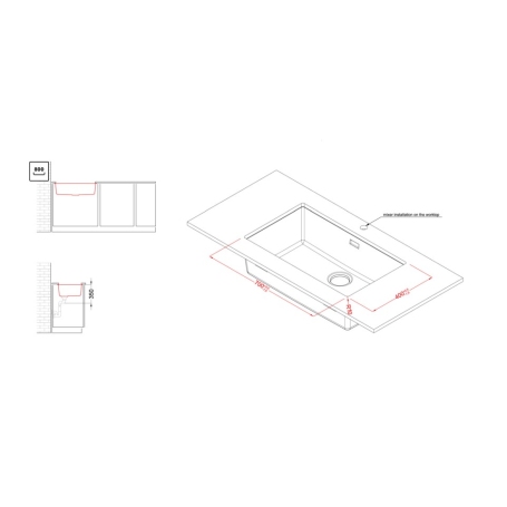 ELLECI ZEN 130 LKZ13086BKM LAVELLO MONOVASCA 76x46 CM IN KERATEK NERO