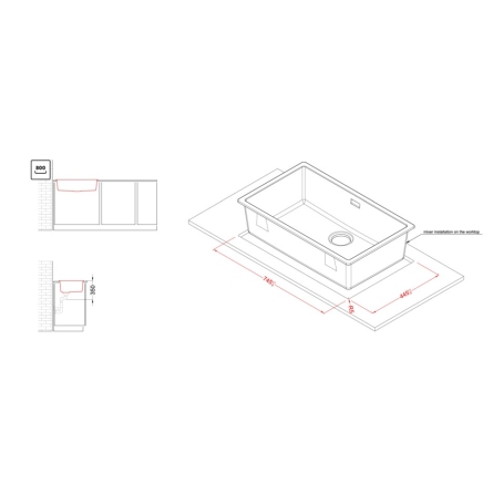 ELLECI ZEN 130 LKZ13086BKM LAVELLO MONOVASCA 76x46 CM IN KERATEK NERO