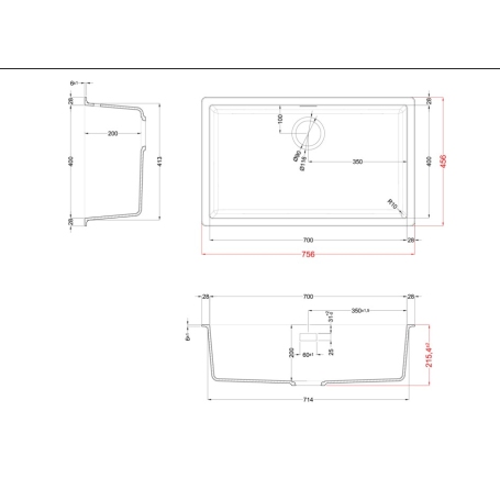 ELLECI ZEN 130 LKZ13086BKM LAVELLO MONOVASCA 76x46 CM IN KERATEK NERO