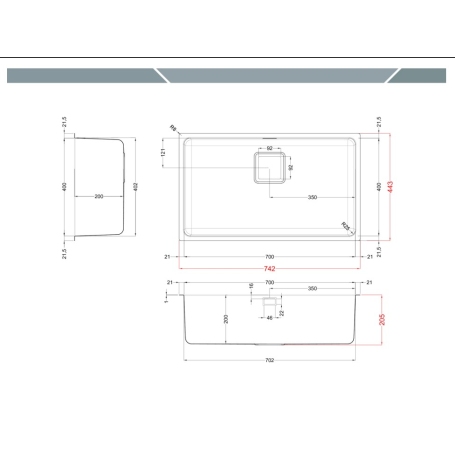 ELLECI W-SQUARE 700 LIW700SACMU LAVELLO MONOVASCA 74x44CM ACCIAIO INOX