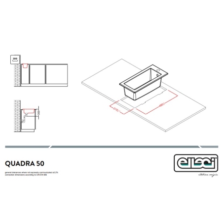ELLECI QUADRA 50 LKQ05095 LAVELLO MONOVASCA SOTTOTOP 23x50CM IN KERATEK CHAMPAGNE