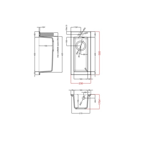 ELLECI QUADRA 50 LKQ05095 LAVELLO MONOVASCA SOTTOTOP 23x50CM IN KERATEK CHAMPAGNE