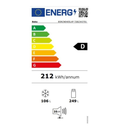 BEKO B5RCNE405LXP FRIGORIFERO COMBINATO 355 LT TOTAL NO FROST CLASSE D COLORE INOX