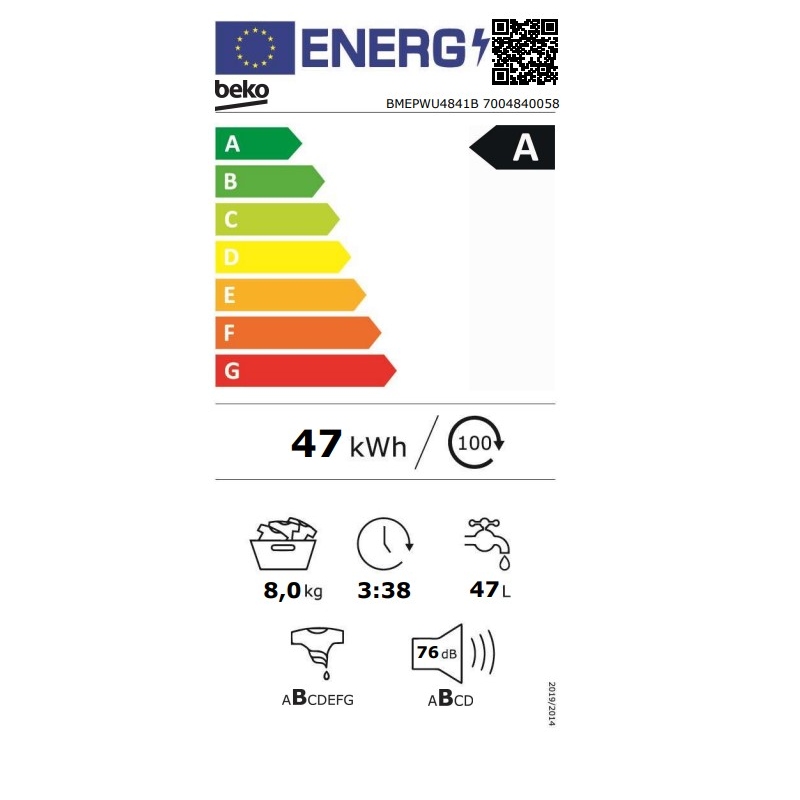 BEKO BMEPWU4841B LAVATRICE 8KG 1400 GIRI CLASSE A