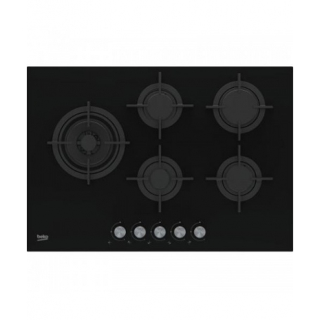 BEKO HILL75222S PIANO COTTURA DA INCASSO 75CM 5 FUOCHI A GAS GRIGLIE IN GHISA IN VETRO NERO