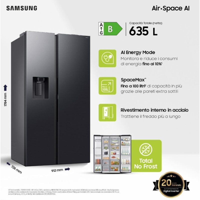 SAMSUNG RS80F66KBFEF FRIGORIFERO SIDE BY SIDE...