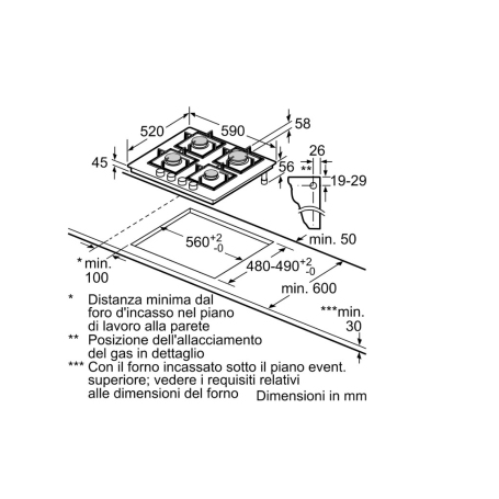 BOSCH PNP6B6K40 PIANO COTTURA DA INCASSO 60CM 4 FUOCHI A GAS COLORE NERO