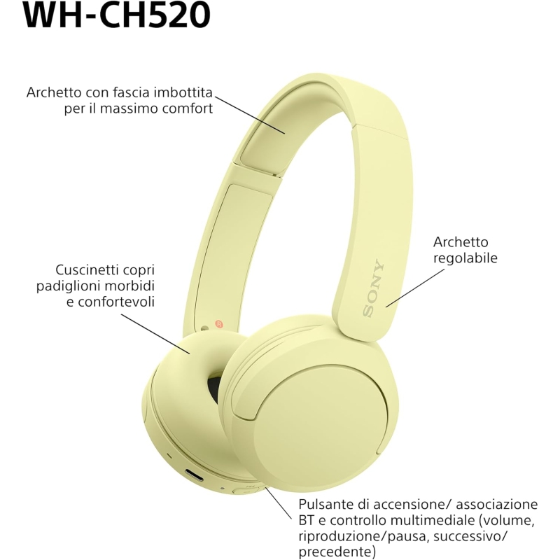 SONY WHCH520Y.CE7 CUFFIE ON EAR WIRELESS...