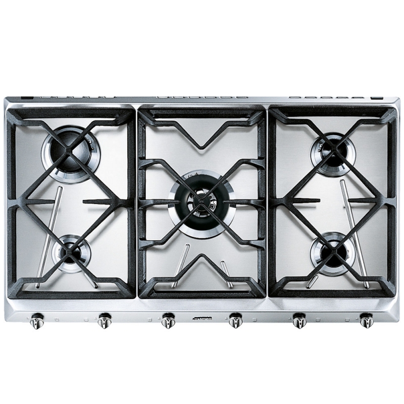 SMEG SRV596GH5 PIANO COTTURA DA INCASSO 90CM 5 FUOCHI A GAS GRIGLIE IN GHISA INOX