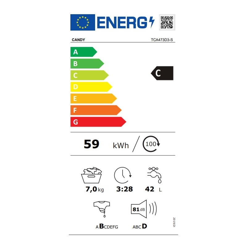 CANDY TCA473D3-S LAVATRICE CARICA DALL'ALTO 7KG...