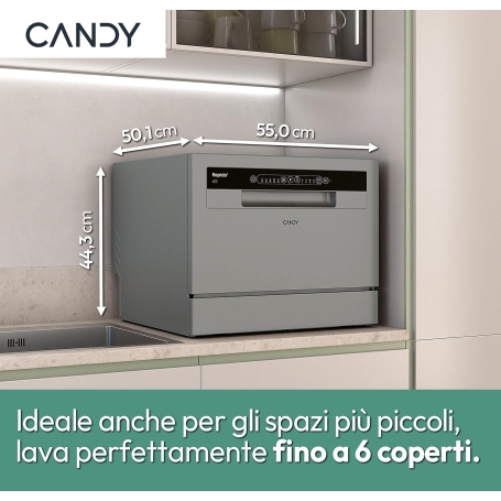 CANDY CP 6E51LS LAVASTOVIGLIE COMPATTA LIBERA INSTALLAZIONE 6 COPERTI CLASSE E SILVER - CP6E51LS
