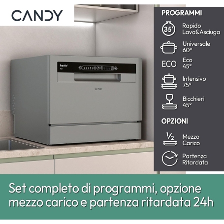 CANDY CP 6E51LS LAVASTOVIGLIE COMPATTA LIBERA INSTALLAZIONE 6 COPERTI CLASSE E SILVER - CP6E51LS