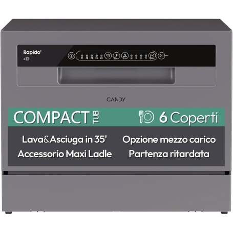 CANDY CP 6E51LS LAVASTOVIGLIE COMPATTA LIBERA INSTALLAZIONE 6 COPERTI CLASSE E SILVER - CP6E51LS