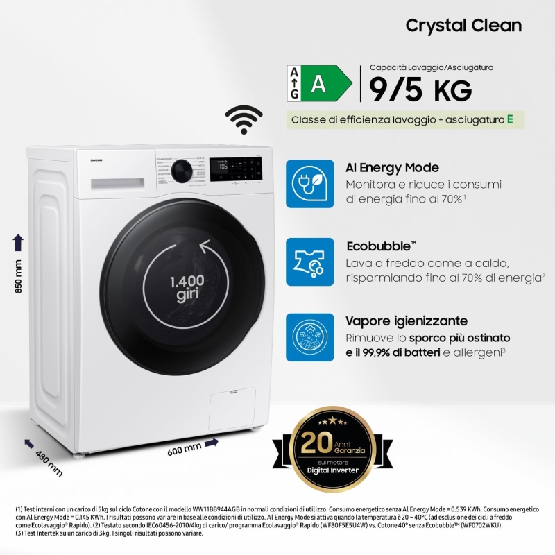 SAMSUNG WD90DG5G34BE/ET LAVASCIUGA SLIM 48CM...