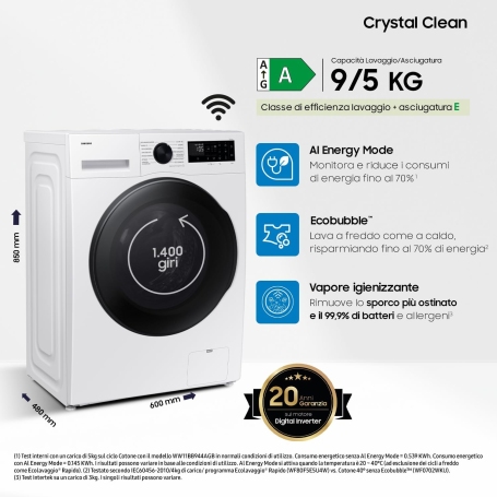 SAMSUNG WD90DG5G34BE/ET LAVASCIUGA SLIM 48CM 9/5KG 1400 GIRI WIFI VAPORE CLASSE A/E